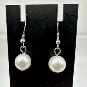 Womens Dangle Earrings Jewelry Faux White Pearl Bead Small Costume Fashion